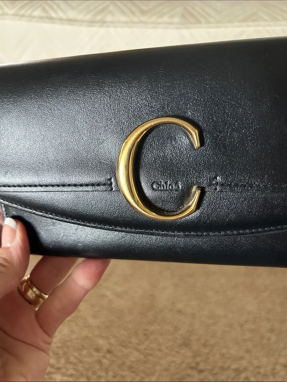 Chloe Black Leather Continental Wallet with Gold 'C' Hardware - Picture 2 of 16